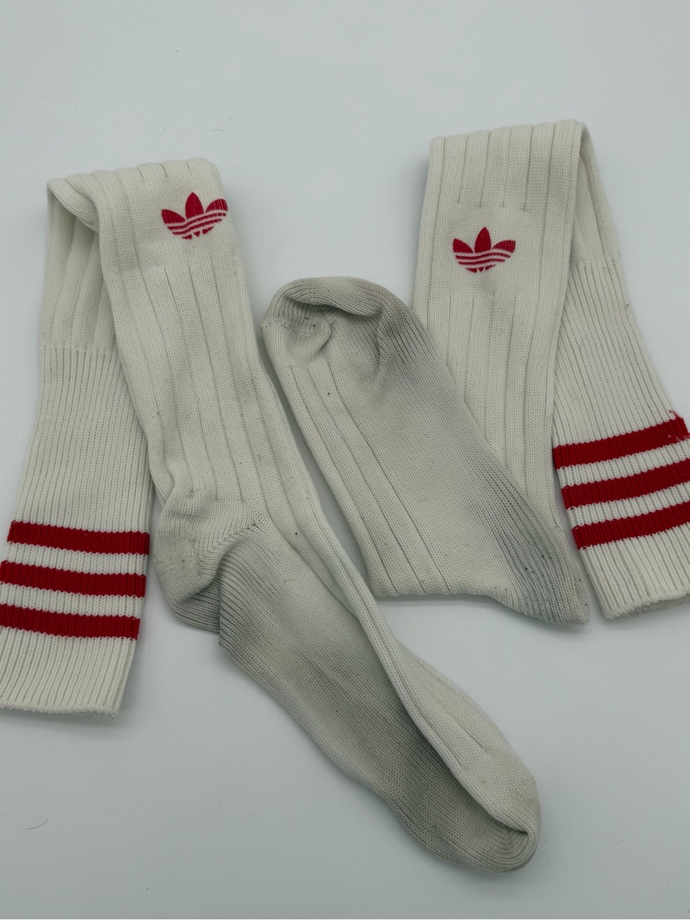 Adidas White Tube Athletic Socks with Red Trefoil and Stripes